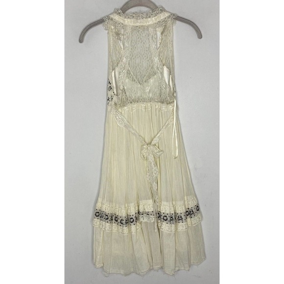 Free People Ivory Lace Up Embroidered Sleeveless V-Neck Midi Sheath Dress Sz 0 - Picture 7 of 7